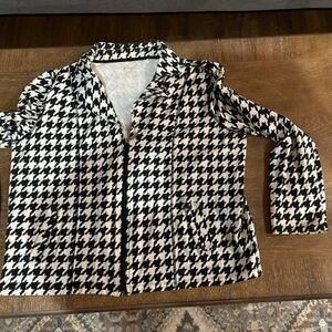 Kim Rogers Houndstooth zip front knit jacket size XL